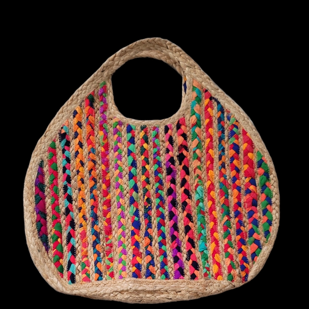 Olivia Miller Burlap Colorful Threaded Bag